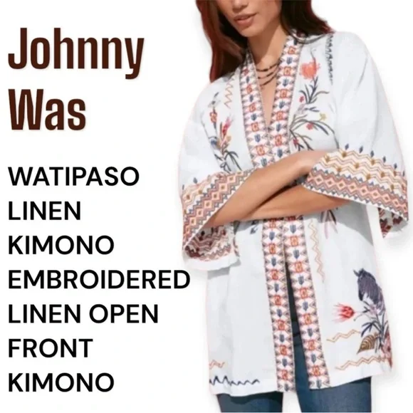 JOHNNY WAS Large multicolor embroidered kimono jacket WATIPASO LINEN KIMONO - Picture 11 of 14